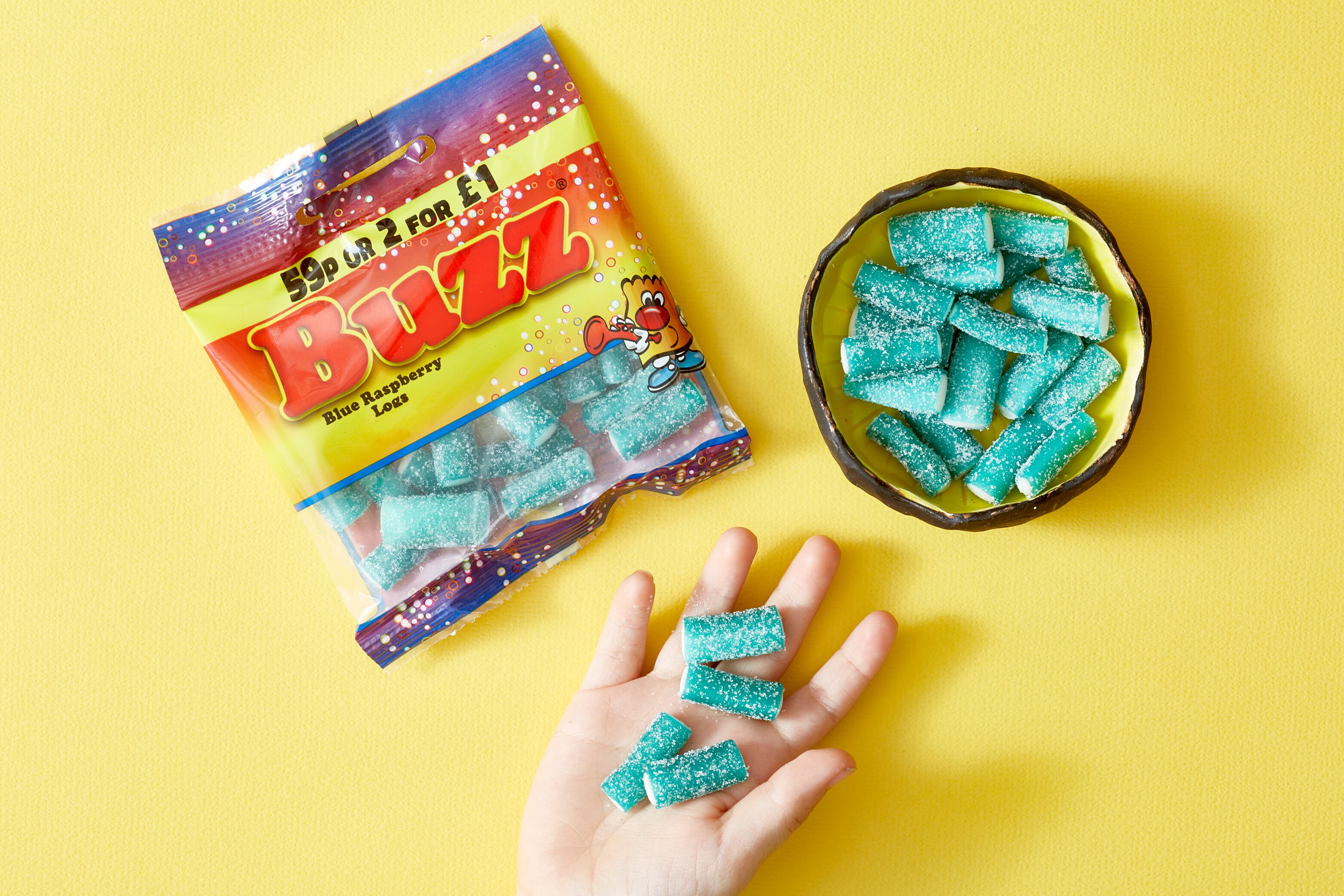 Blue Raspberry Logs Buzz Sweets Fizzy Raspberry Logs : 14Packs | UK Fast & Free Shipping
