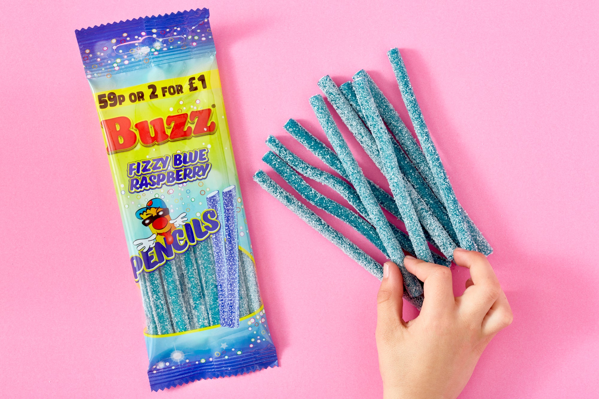 Buzz Sweets Fizzy Blue Raspberry Pencils