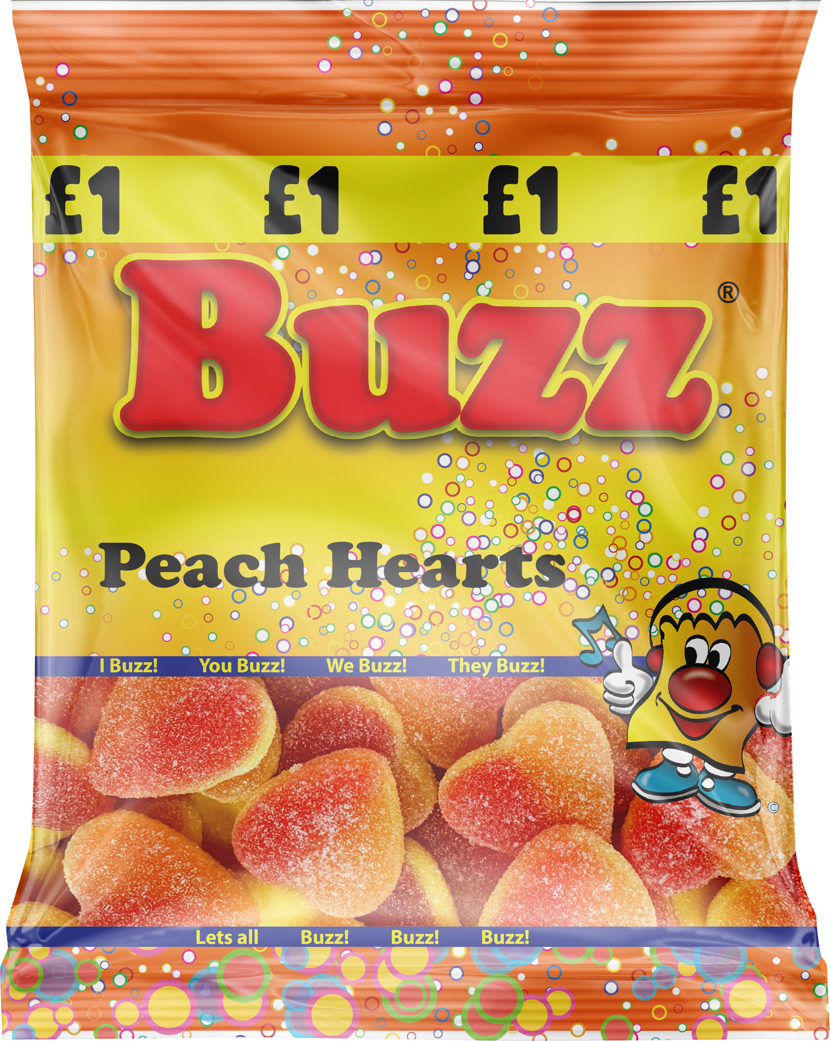 Buzz Sweets Fizzy Peach Hearts | Share Pack