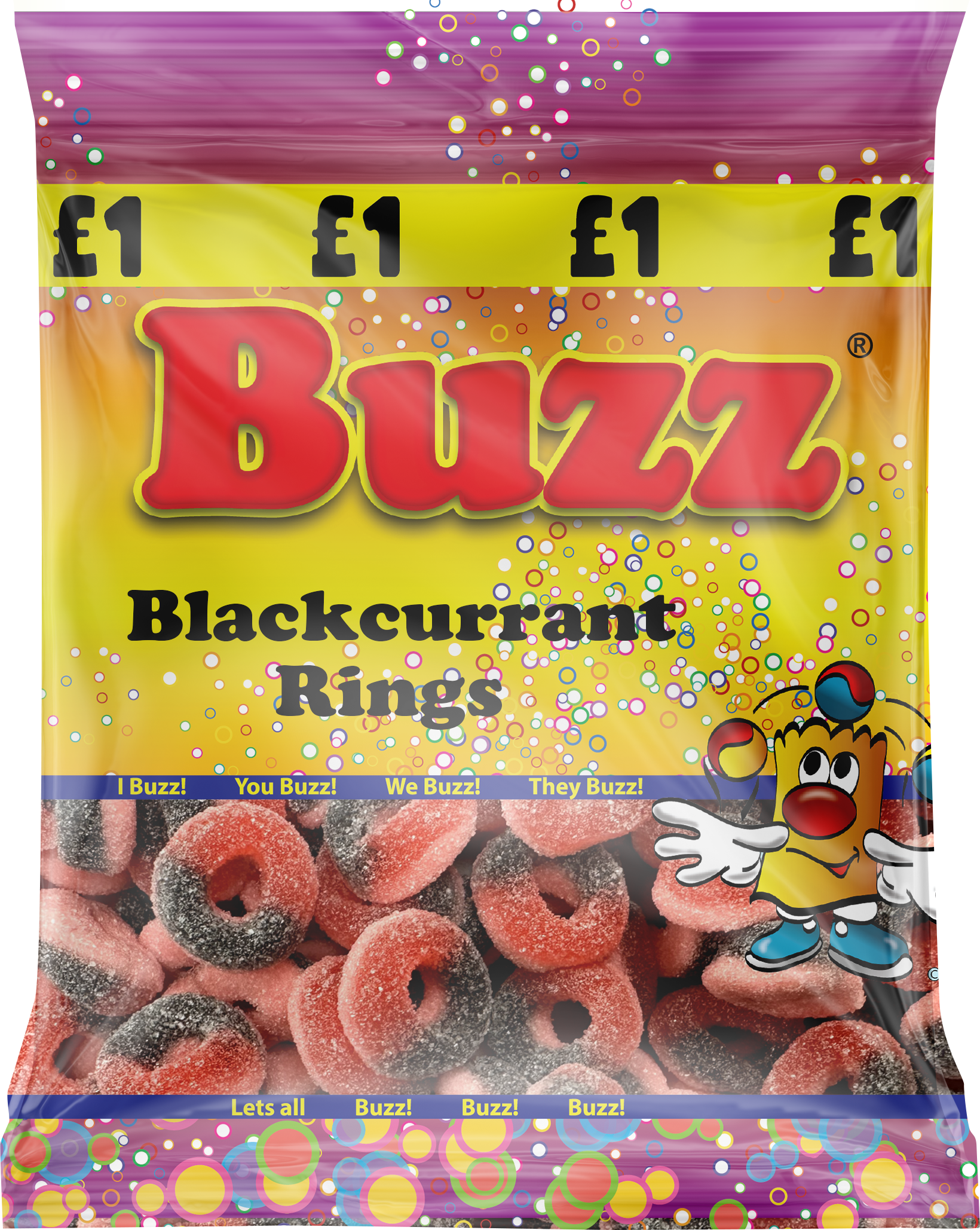 Buzz Sweets Blackcurrant Rings | Share Pack