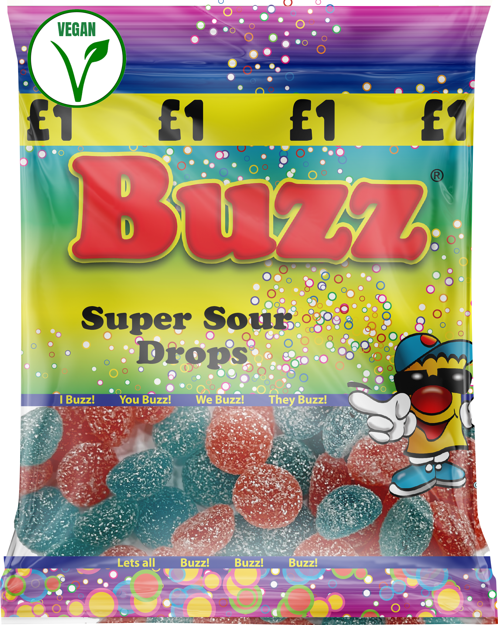 Buzz Sweets Super Sour Drops | Share Bags