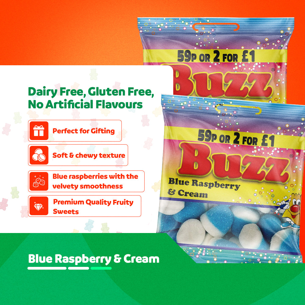 Buzz Sweets Blue Raspberry & Cream 14Packs | UK Free Next Day Delivery