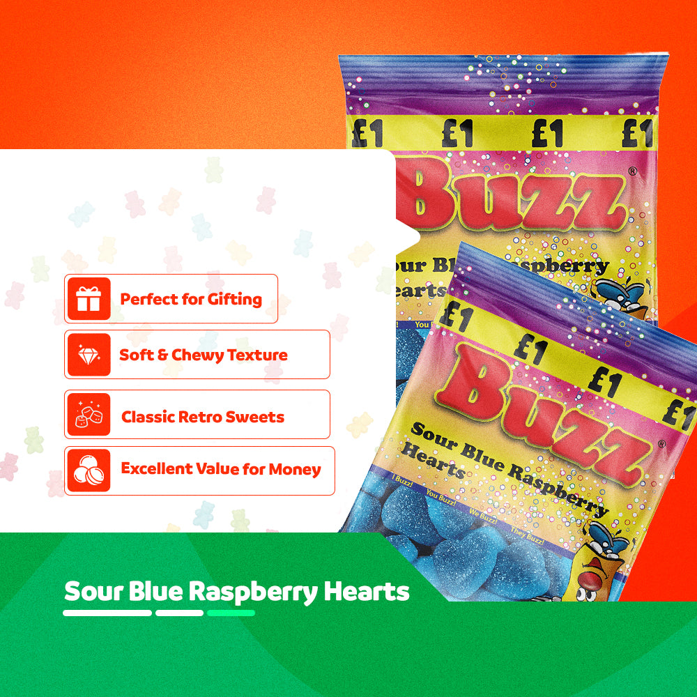 Buzz Sweets Sour Blue Raspberry Slices:14Packs | UK Fast Free Shipping