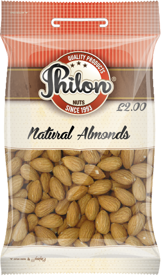 Packet Of Natural Almonds By Philon Nuts. Sell For £2 Per Packet.