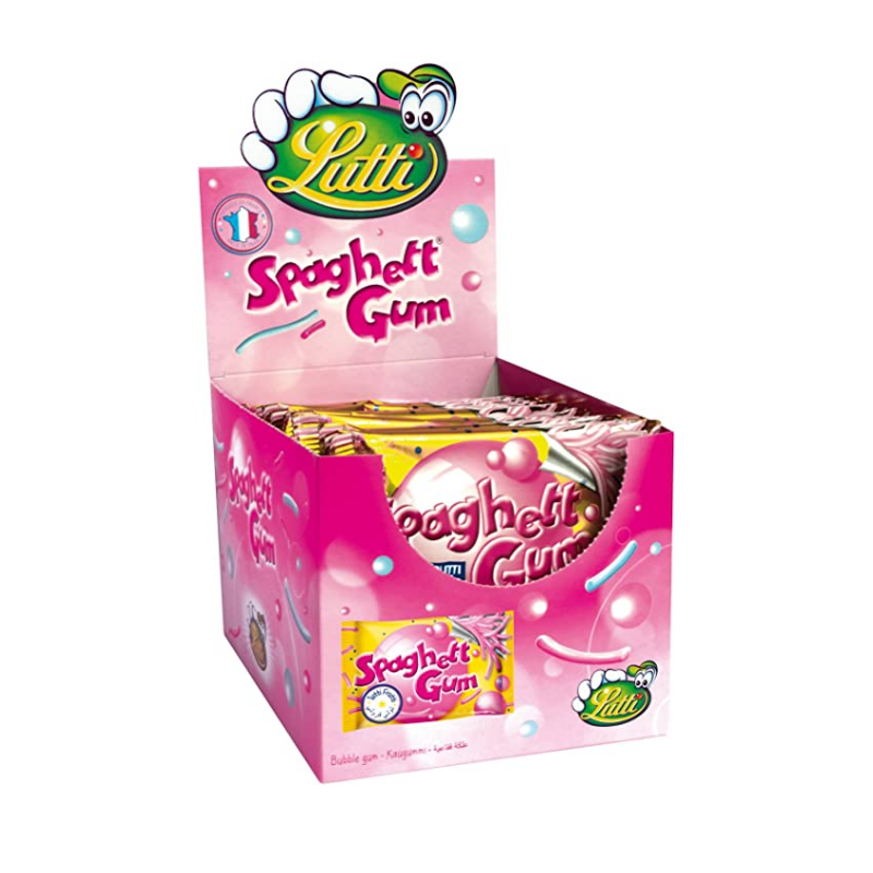 Box of Spaghetti Bubblegums. Strands of pretty pink gum!