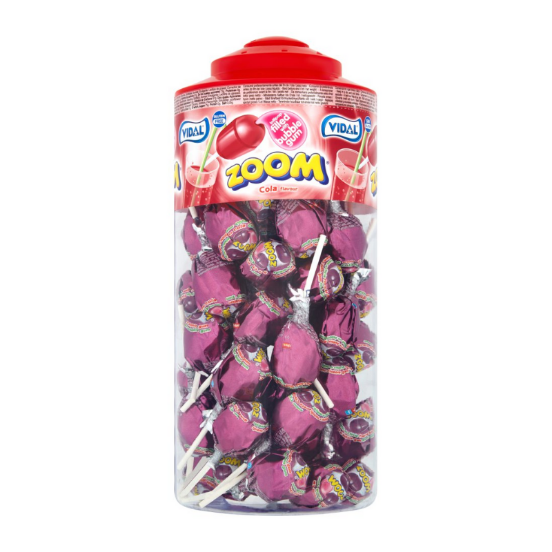 Tub of 50 large cola flavoured lollipops with a bubblegum centre.