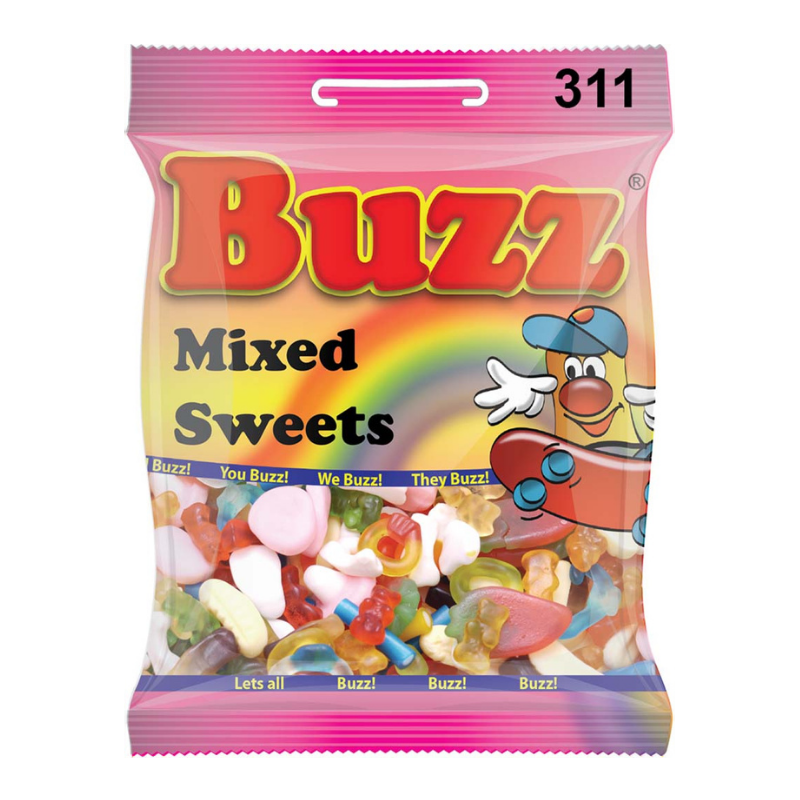 10 Packets Of Mixed Sweets by Buzz Sweets. Sell at £1 Per Packet.