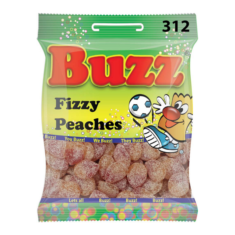 10 Packets Of Fizzy Peaches by Buzz Sweets. Sell at £1 Per Packet.