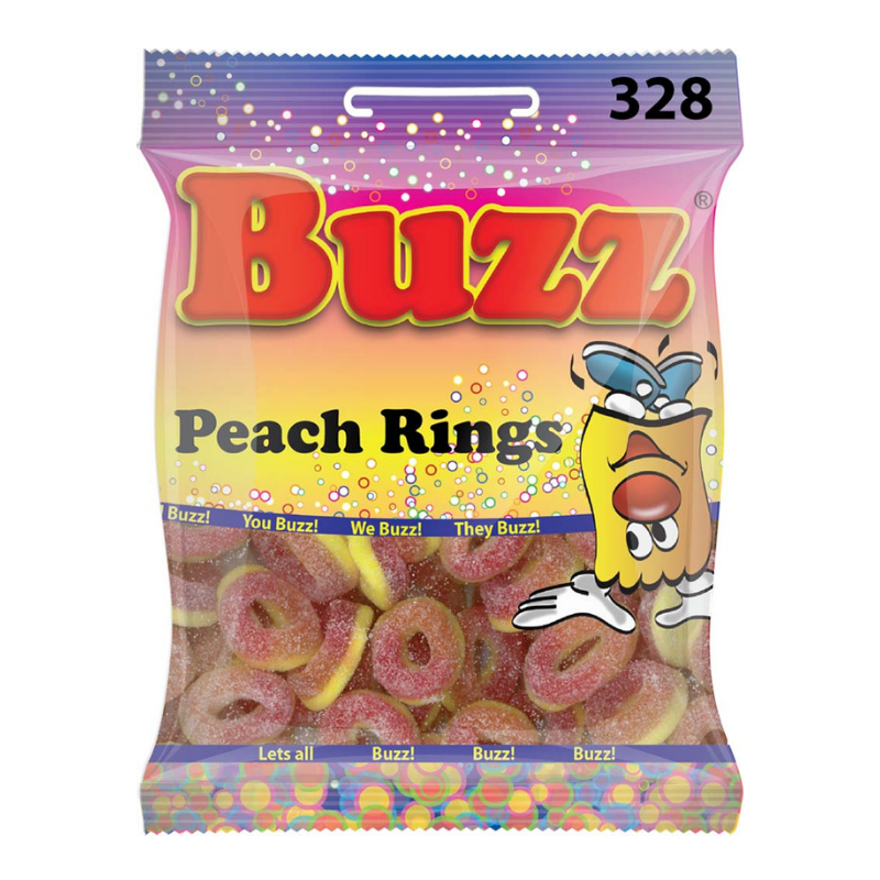 10 Packets Of Peach Rings By Buzz Sweets. Sell for £1 each.