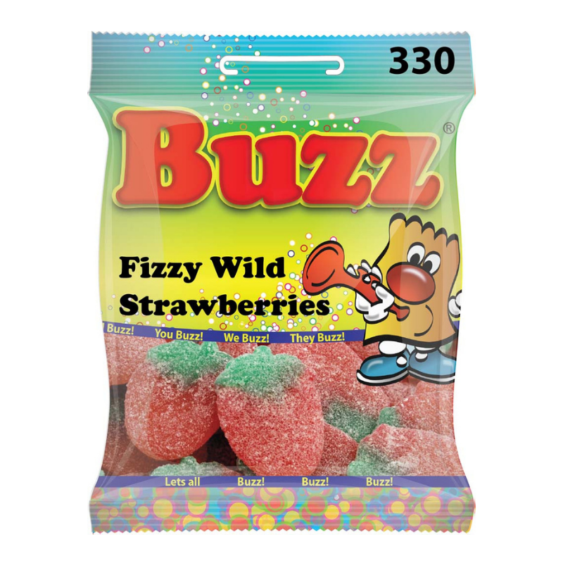 10 Packets Of Fizzy Wild Strawberries By Buzz Sweets. Sell for £1 each.
