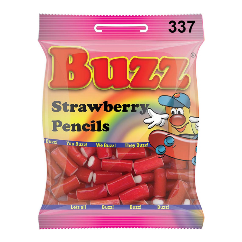 10 Packets Of Mini Strawberry Pencils By Buzz Sweets. Sell for £1 each.